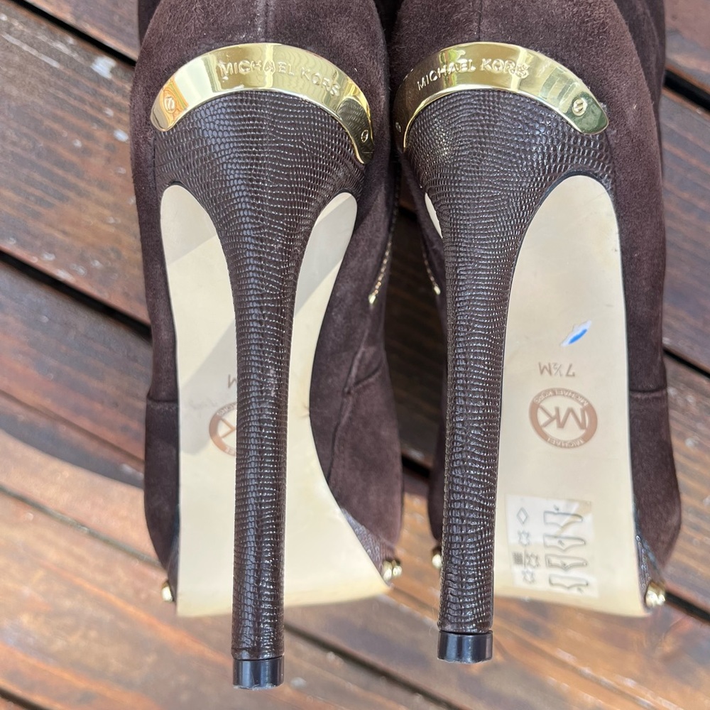 Micheal Kors Brown Suede Gold Studded Boots - Picture 10 of 15